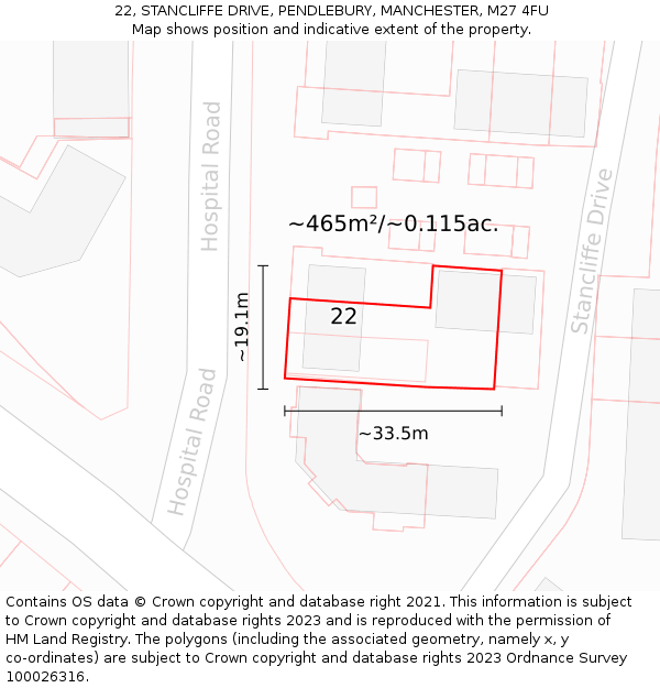 22, STANCLIFFE DRIVE, PENDLEBURY, MANCHESTER, M27 4FU: Plot and title map