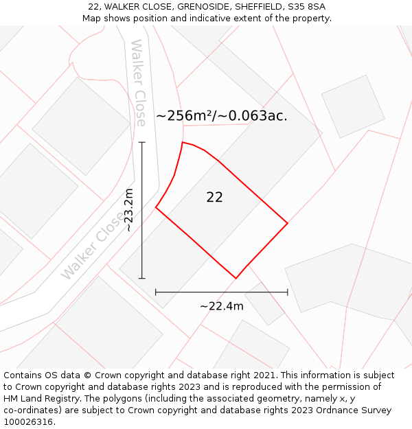 22, WALKER CLOSE, GRENOSIDE, SHEFFIELD, S35 8SA: Plot and title map