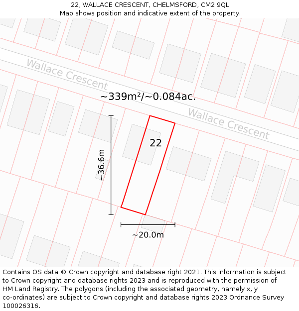 22, WALLACE CRESCENT, CHELMSFORD, CM2 9QL: Plot and title map
