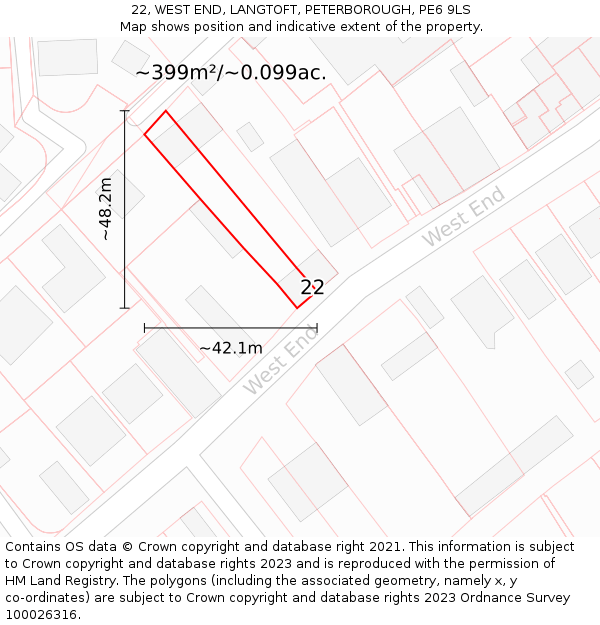 22, WEST END, LANGTOFT, PETERBOROUGH, PE6 9LS: Plot and title map
