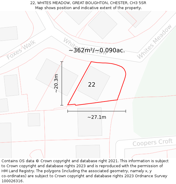 22, WHITES MEADOW, GREAT BOUGHTON, CHESTER, CH3 5SR: Plot and title map