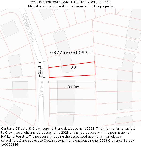 22, WINDSOR ROAD, MAGHULL, LIVERPOOL, L31 7DS: Plot and title map