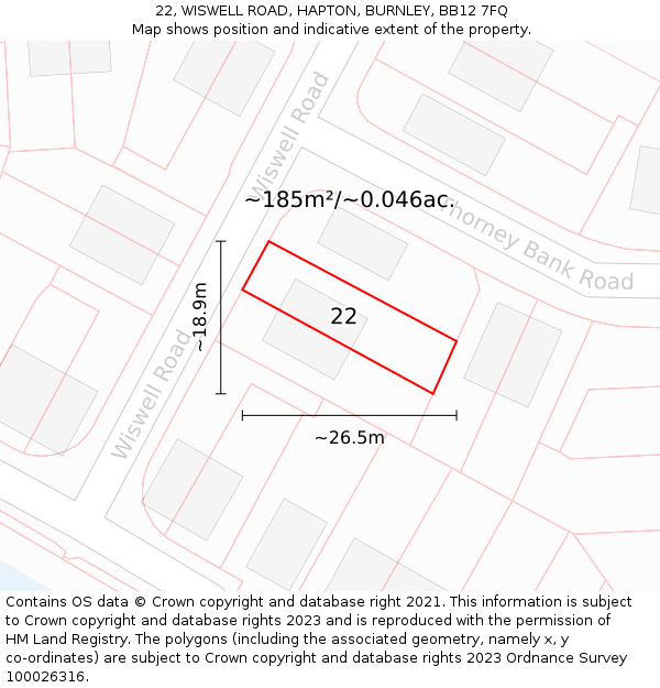 22, WISWELL ROAD, HAPTON, BURNLEY, BB12 7FQ: Plot and title map