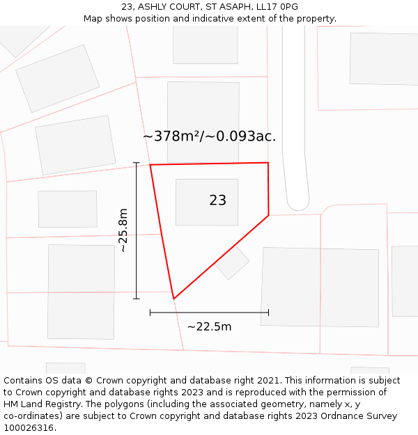 23, ASHLY COURT, ST ASAPH, LL17 0PG: Plot and title map