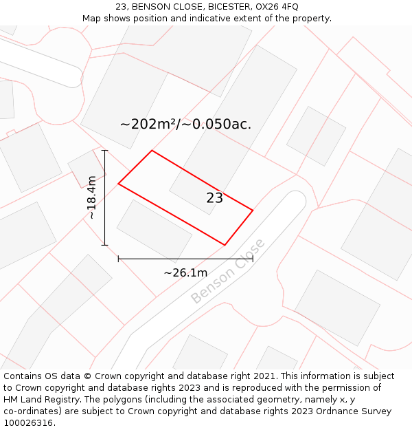 23, BENSON CLOSE, BICESTER, OX26 4FQ: Plot and title map