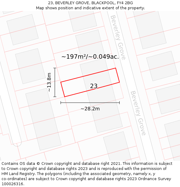 23, BEVERLEY GROVE, BLACKPOOL, FY4 2BG: Plot and title map