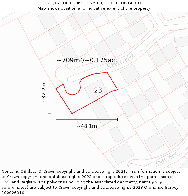 23, CALDER DRIVE, SNAITH, GOOLE, DN14 9TD: Plot and title map