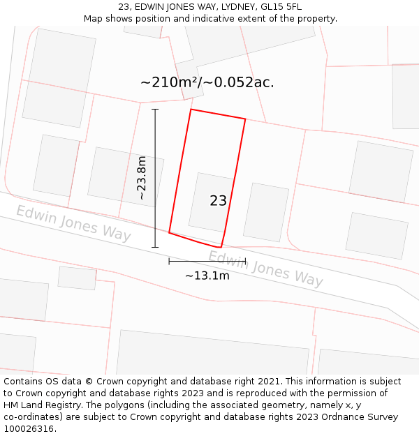 23, EDWIN JONES WAY, LYDNEY, GL15 5FL: Plot and title map