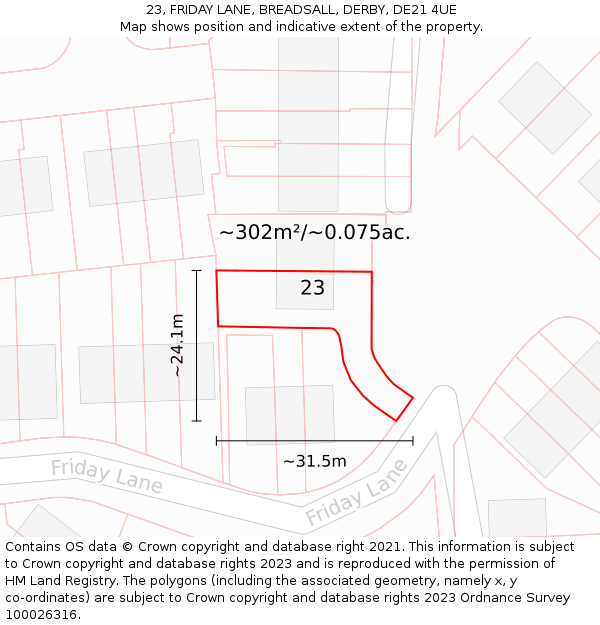 23, FRIDAY LANE, BREADSALL, DERBY, DE21 4UE: Plot and title map