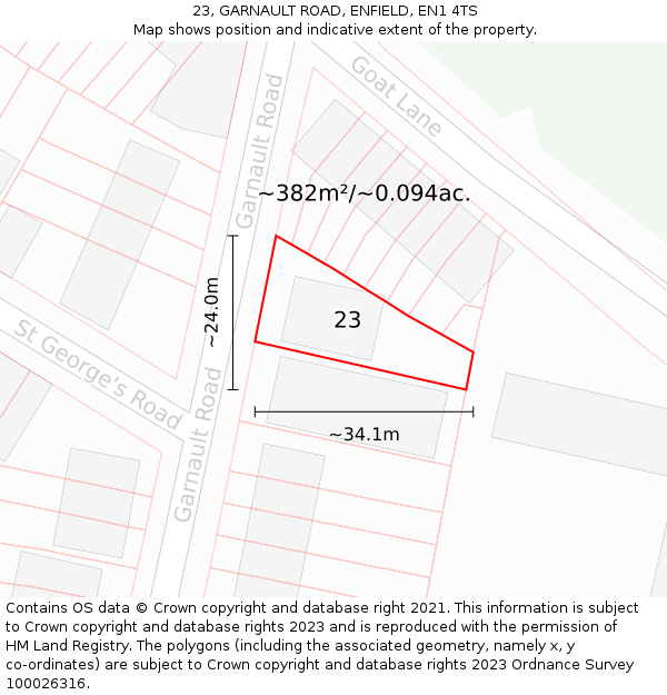 23, GARNAULT ROAD, ENFIELD, EN1 4TS: Plot and title map