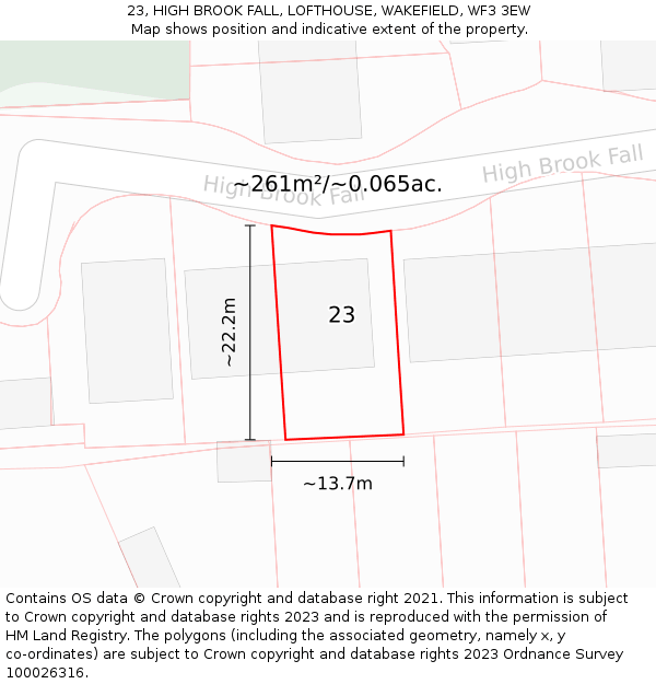 23, HIGH BROOK FALL, LOFTHOUSE, WAKEFIELD, WF3 3EW: Plot and title map