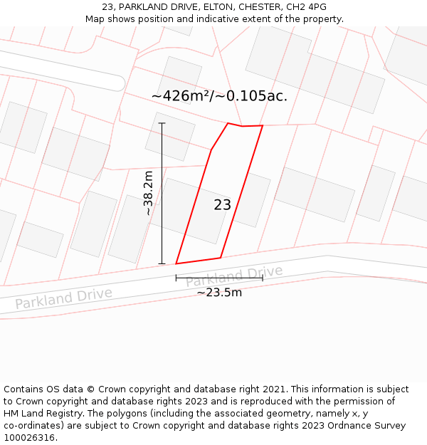 23, PARKLAND DRIVE, ELTON, CHESTER, CH2 4PG: Plot and title map