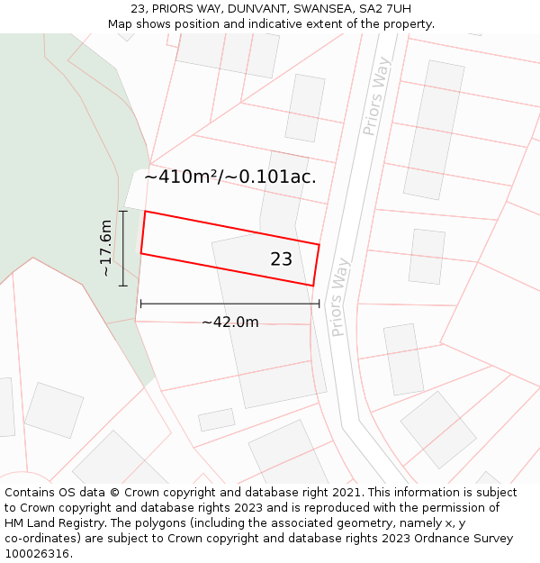 23, PRIORS WAY, DUNVANT, SWANSEA, SA2 7UH: Plot and title map