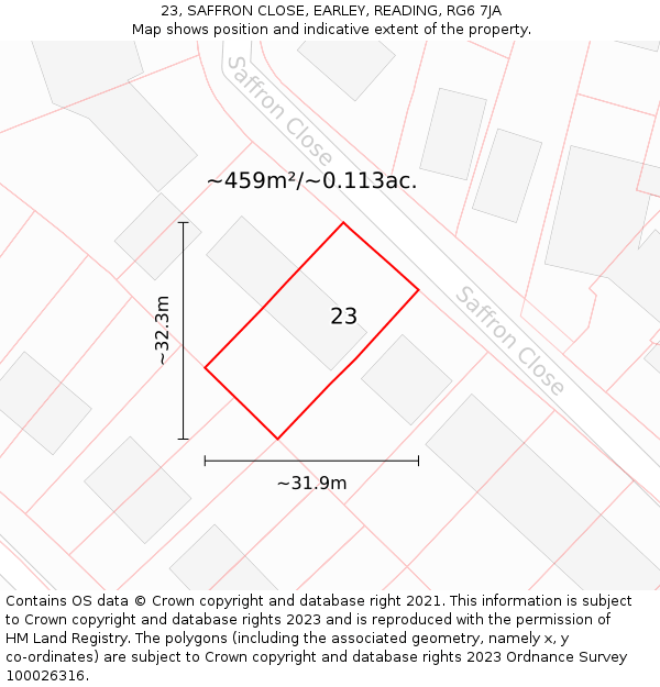 23, SAFFRON CLOSE, EARLEY, READING, RG6 7JA: Plot and title map