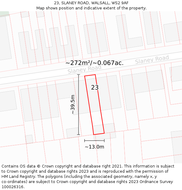 23, SLANEY ROAD, WALSALL, WS2 9AF: Plot and title map
