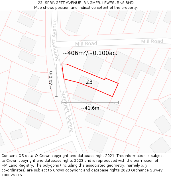 23, SPRINGETT AVENUE, RINGMER, LEWES, BN8 5HD: Plot and title map
