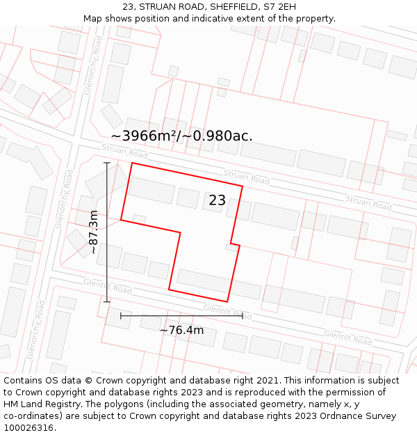 23, STRUAN ROAD, SHEFFIELD, S7 2EH: Plot and title map