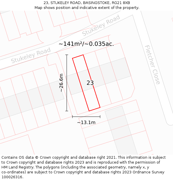 23, STUKELEY ROAD, BASINGSTOKE, RG21 8XB: Plot and title map
