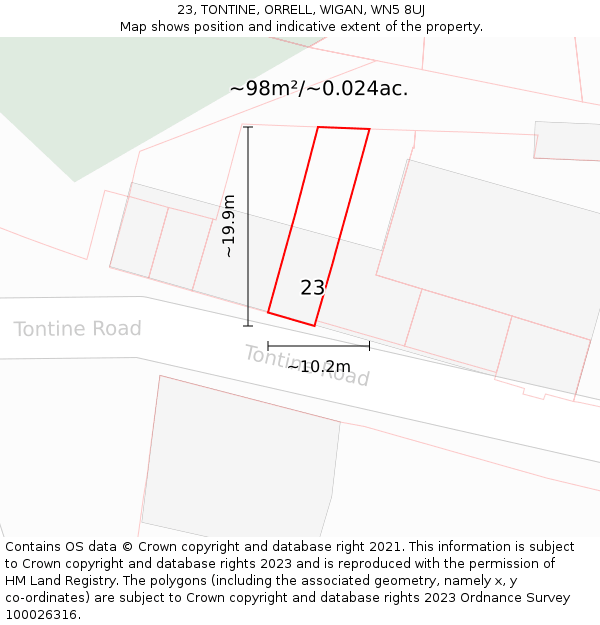 23, TONTINE, ORRELL, WIGAN, WN5 8UJ: Plot and title map