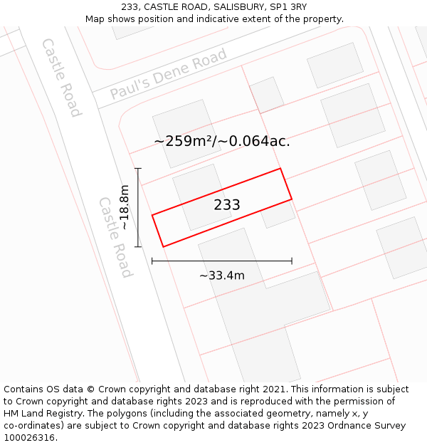 233, CASTLE ROAD, SALISBURY, SP1 3RY: Plot and title map