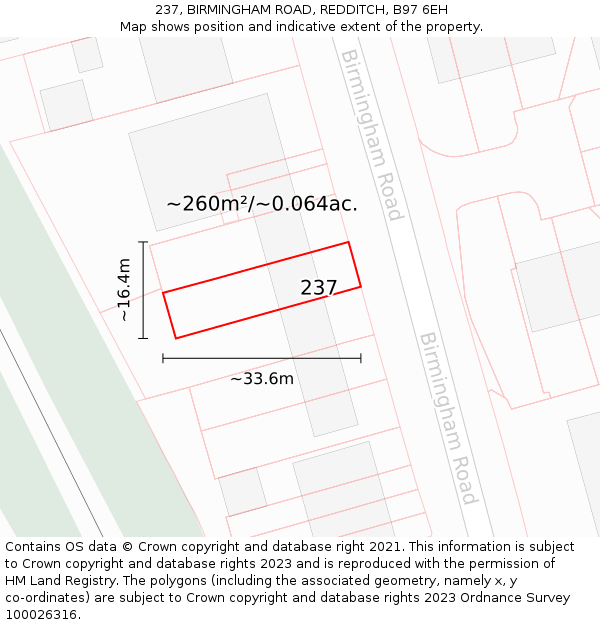 237, BIRMINGHAM ROAD, REDDITCH, B97 6EH: Plot and title map