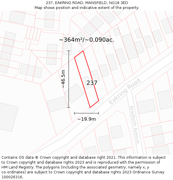 237, EAKRING ROAD, MANSFIELD, NG18 3ED: Plot and title map