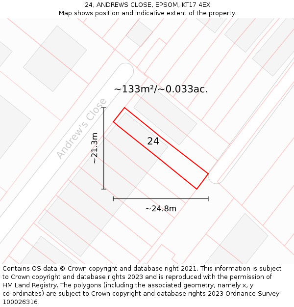 24, ANDREWS CLOSE, EPSOM, KT17 4EX: Plot and title map