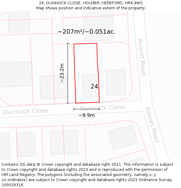 24, DUNNOCK CLOSE, HOLMER, HEREFORD, HR4 9WG: Plot and title map