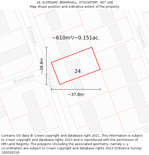 24, ELMSWAY, BRAMHALL, STOCKPORT, SK7 2AE: Plot and title map