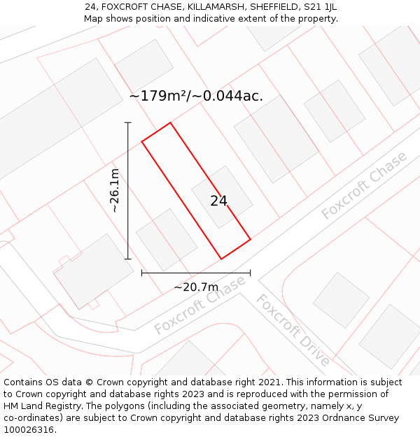 24, FOXCROFT CHASE, KILLAMARSH, SHEFFIELD, S21 1JL: Plot and title map