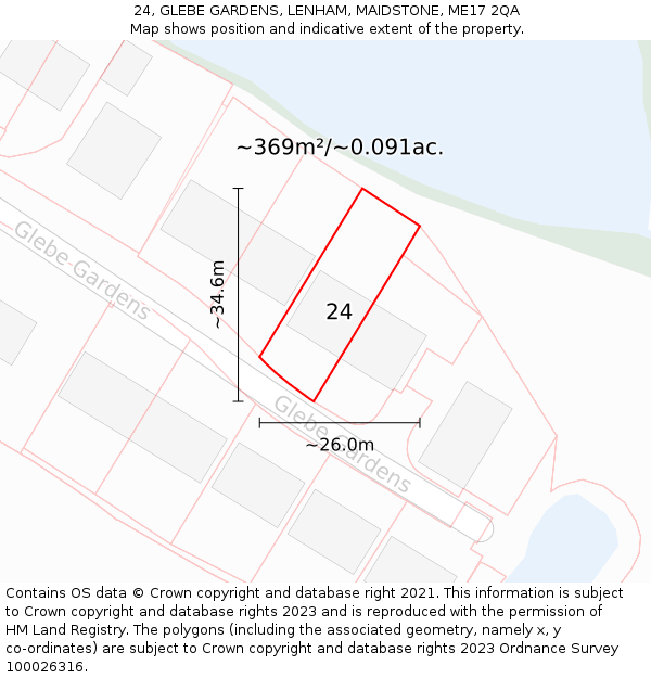 24, GLEBE GARDENS, LENHAM, MAIDSTONE, ME17 2QA: Plot and title map