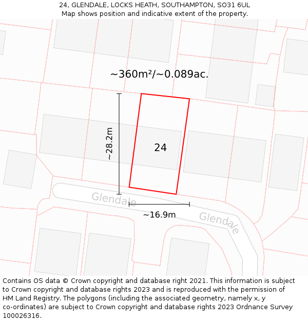 24, GLENDALE, LOCKS HEATH, SOUTHAMPTON, SO31 6UL: Plot and title map