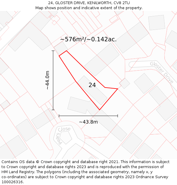 24, GLOSTER DRIVE, KENILWORTH, CV8 2TU: Plot and title map