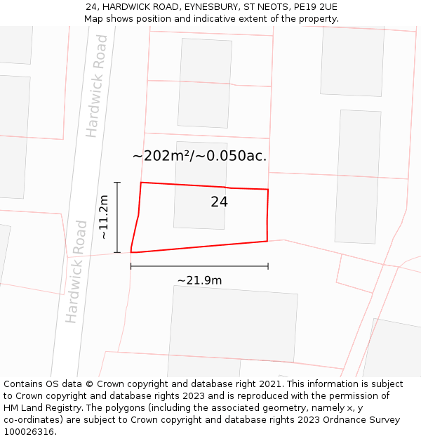 24, HARDWICK ROAD, EYNESBURY, ST NEOTS, PE19 2UE: Plot and title map