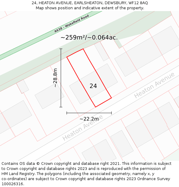 24, HEATON AVENUE, EARLSHEATON, DEWSBURY, WF12 8AQ: Plot and title map