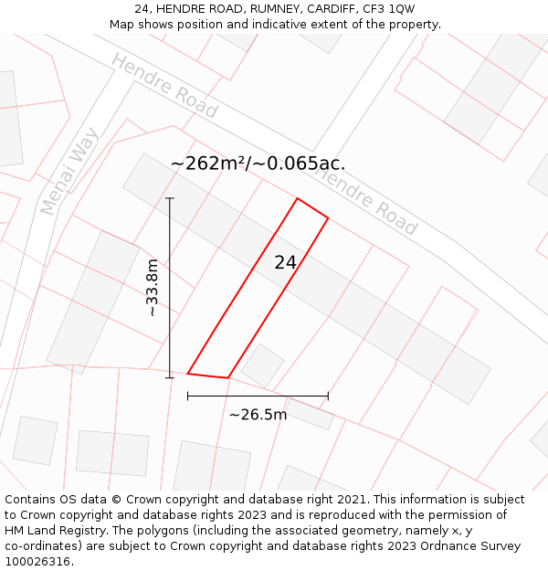 24, HENDRE ROAD, RUMNEY, CARDIFF, CF3 1QW: Plot and title map