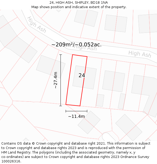 24, HIGH ASH, SHIPLEY, BD18 1NA: Plot and title map