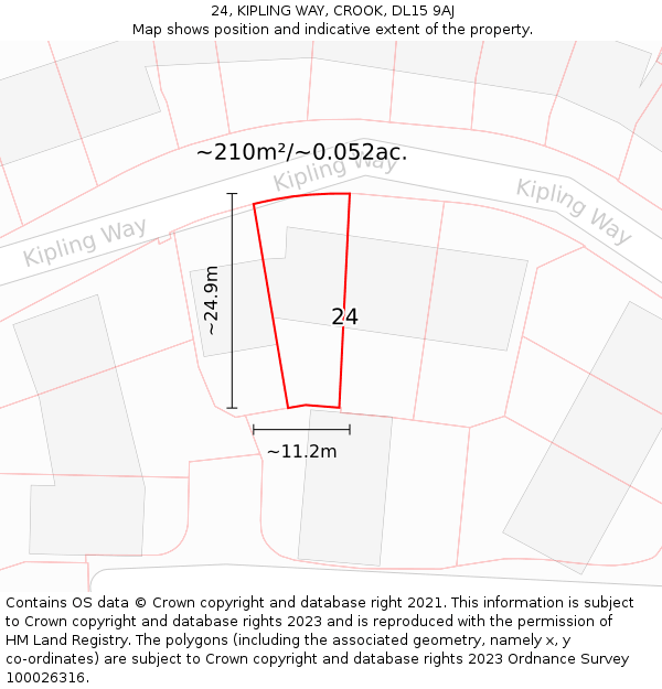 24, KIPLING WAY, CROOK, DL15 9AJ: Plot and title map
