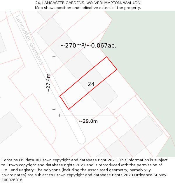 24, LANCASTER GARDENS, WOLVERHAMPTON, WV4 4DN: Plot and title map