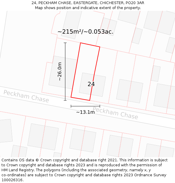 24, PECKHAM CHASE, EASTERGATE, CHICHESTER, PO20 3AR: Plot and title map