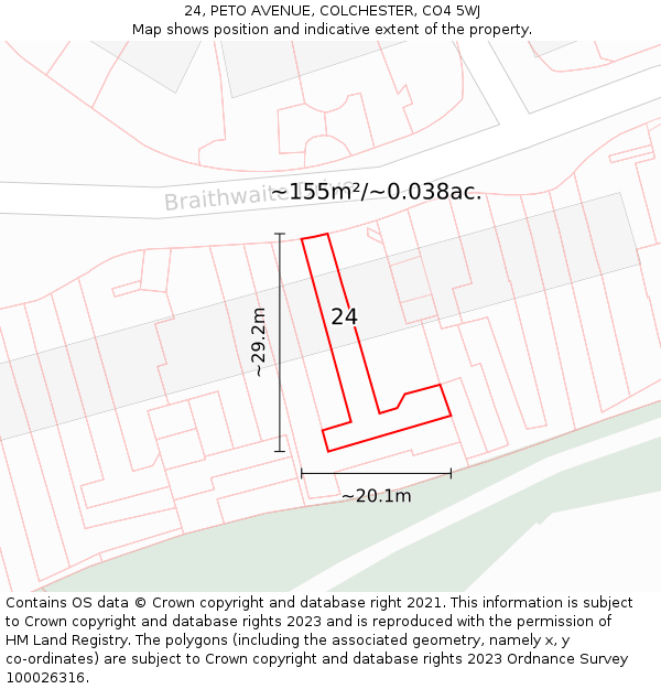 24, PETO AVENUE, COLCHESTER, CO4 5WJ: Plot and title map