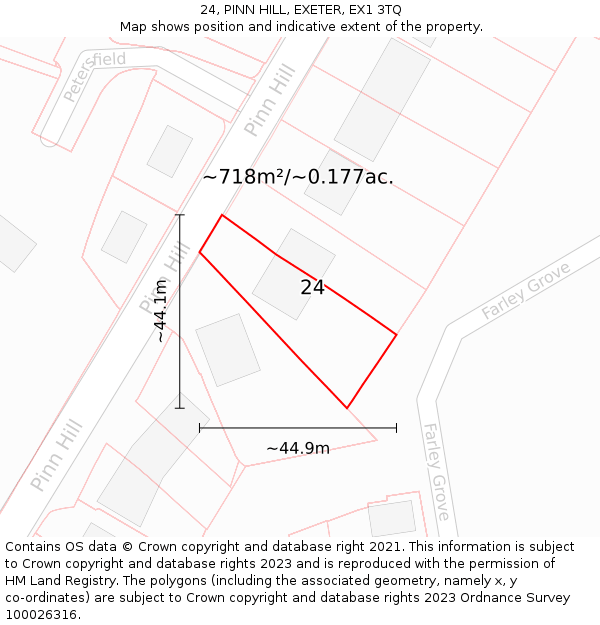 24, PINN HILL, EXETER, EX1 3TQ: Plot and title map