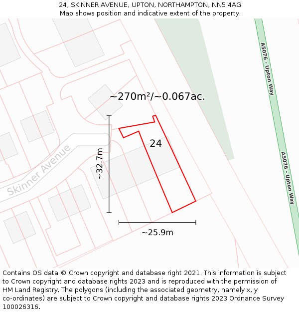 24, SKINNER AVENUE, UPTON, NORTHAMPTON, NN5 4AG: Plot and title map