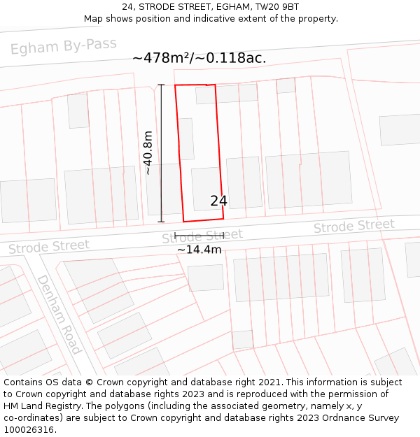 24, STRODE STREET, EGHAM, TW20 9BT: Plot and title map