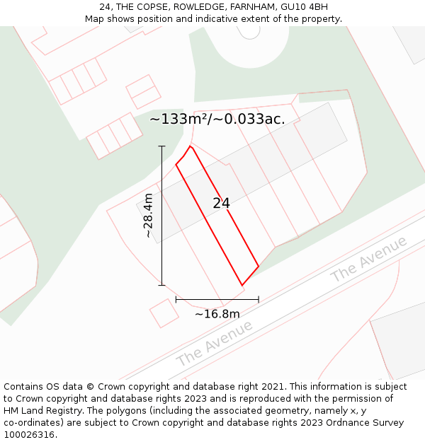 24, THE COPSE, ROWLEDGE, FARNHAM, GU10 4BH: Plot and title map
