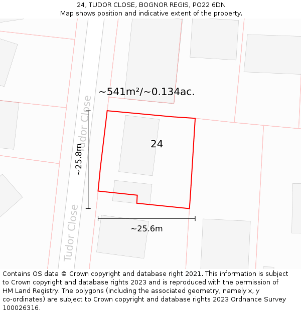 24, TUDOR CLOSE, BOGNOR REGIS, PO22 6DN: Plot and title map