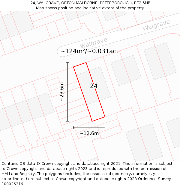 24, WALGRAVE, ORTON MALBORNE, PETERBOROUGH, PE2 5NR: Plot and title map
