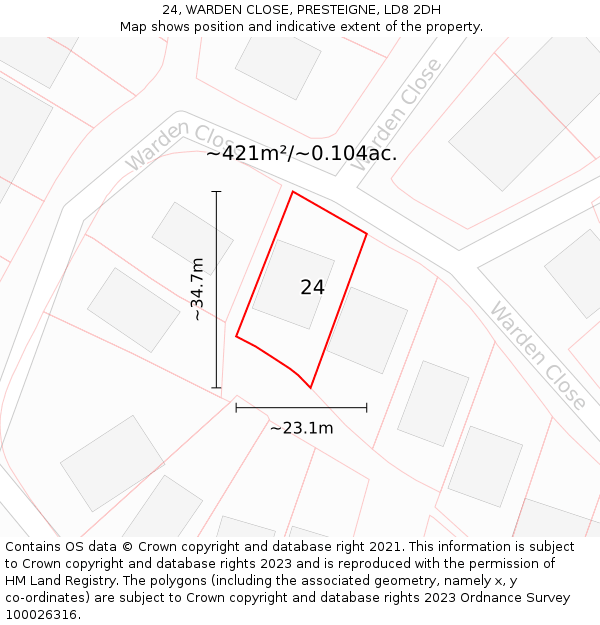 24, WARDEN CLOSE, PRESTEIGNE, LD8 2DH: Plot and title map