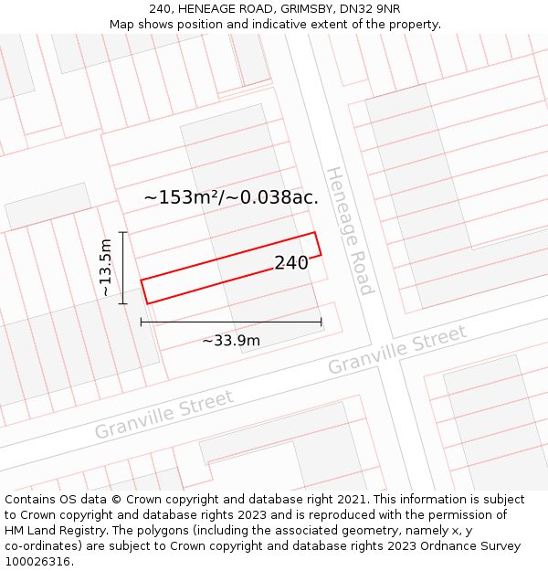 240, HENEAGE ROAD, GRIMSBY, DN32 9NR: Plot and title map
