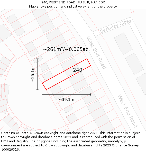 240, WEST END ROAD, RUISLIP, HA4 6DX: Plot and title map